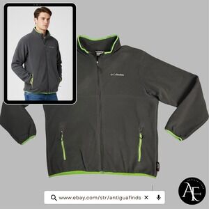 Columbia Polartec Fleece Jacket‎ Mens XL Full Zip Gray Lime Green Hiking Outdoor
